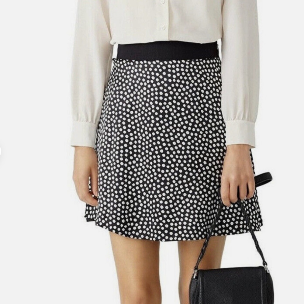 Kate Spade Skirt Women Size 12 100% Silk Polka Dot Black White A Line Flowy